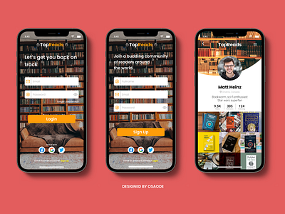 Mobile screens for TopReads app app branding design ui ux