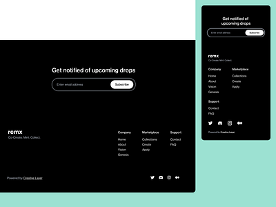 remx website footer crypto design footer graphic design layout logo nfts ui web3