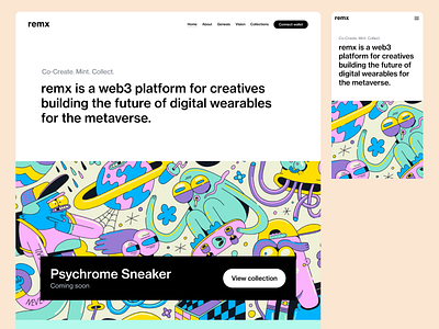 remx homepage update! crypto design digital wearables homepage illustration layout logo metaverse nfts ui web3