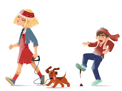 Walk angry armenian art boy character character design characterdesign design dog flat girl happy face illustration illustrator vector walk