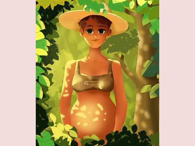 A Woman in the Sun character characters design draw flat flowers illustration love nature nature art photoshop plants tree woman