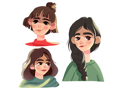 Girls character characters design draw face girl hair illustration woman