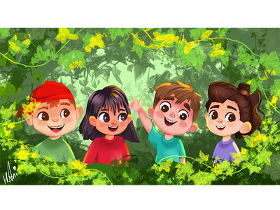 Children in the forest adobephotoshop art character children design draw drawing forest handdrawing happyfaces illustration