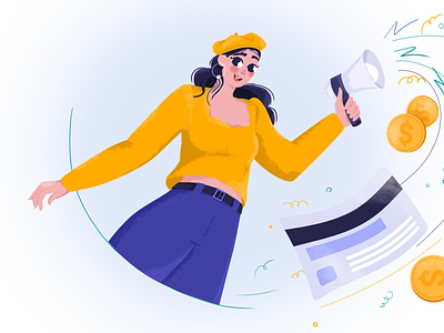 Woman in a Yellow Beret. beret character characterdesing colorful design draw girl illustration marketing money speaker woman yellow
