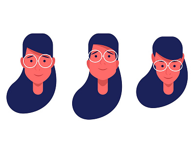 Woman's head design flat glasses hair head illustration woman
