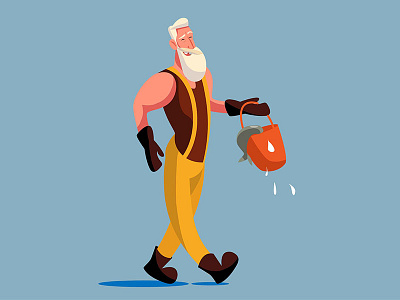 Fisherman beard bucket character fish fisherman illustration man walk