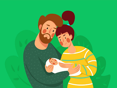 Happy family with their baby art baby character color flat happy illustration love man plant woman