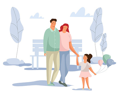 Family character design family illustration park plants walk