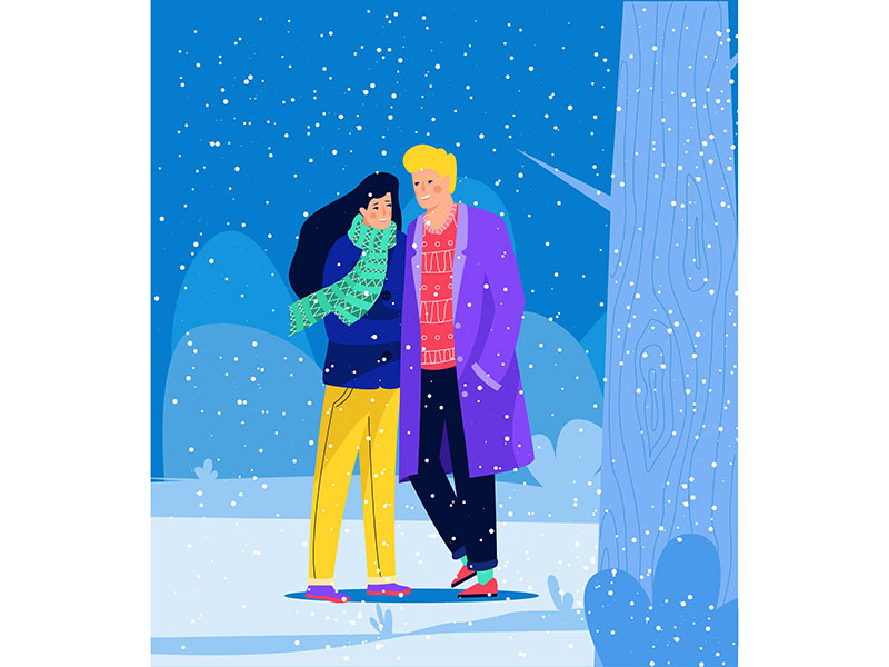 Walking in a winter design character walking lovers eve christmas winter illustration