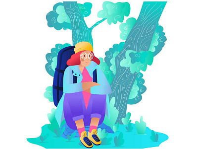 Recreation character design girl hike illustration nature recreation sit tree women