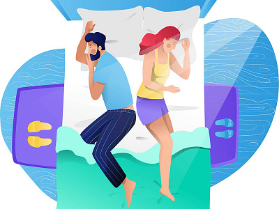 Sleep bed character design family illustration lie love relax sleep