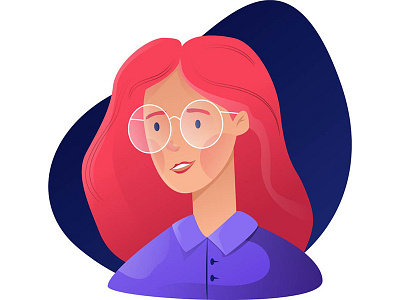Portrait character design girl glasses hair illustration red smile