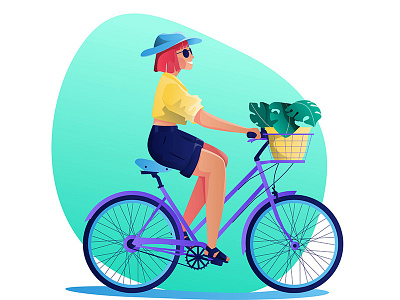 Biking bicycle biking character design girl hair hat illustration plants red
