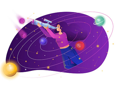 3 Dribbble Invites character cosmos design earth galaxy girl illustration invite planets space spacear star woman