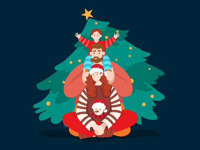 Christmas family character christmas christmas tree design family flat happy face happy new year illustration new year woman