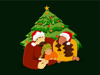 Christmas family 2 character characters christmas christmas tree design face family flat girl illustration love man woman