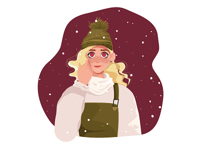 Winter big eyes character characterdesign cute design draw flat girl hat illustration snow snowing winter woman