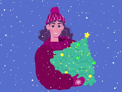 Character design character chrismas christmas tree design girl illustration snow winter woman
