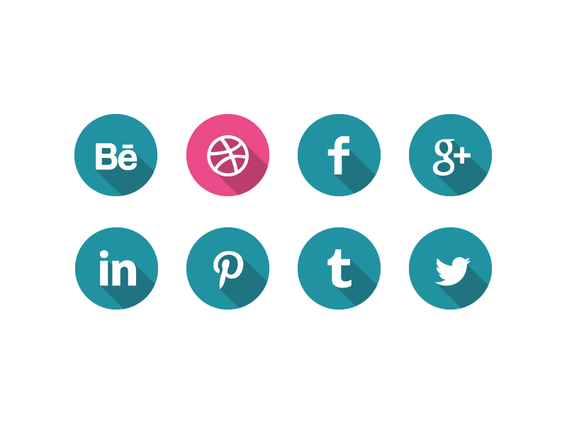 Social media icons behance dribbble facebook flat google icon linkedin pinterest shadow tumblr twitter vector