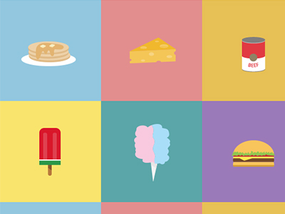 Foodicon cover photo burger cheese cotton candy flat food icons illustration pancake simple vector