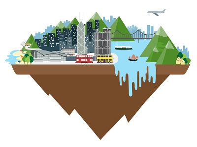 City in progress (Hong Kong) buildings bus busy city ferry hk hong kong illustration island life tram vector