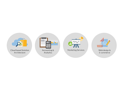 4 icons for startups accounting analytics cloud design ecommerce flat icon marketing service shop startup technology