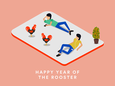Happy CNY! characters chilling chinese cny digital illustration newyear phones rooster vector