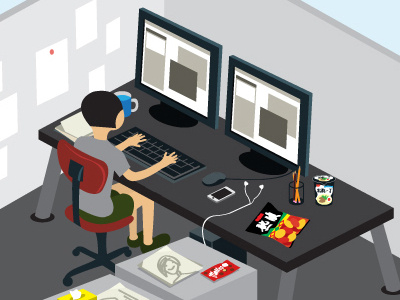 Me and my office agency chips designer graphic hk hong kong illustration iphone keyboard office snacks vector work workplace