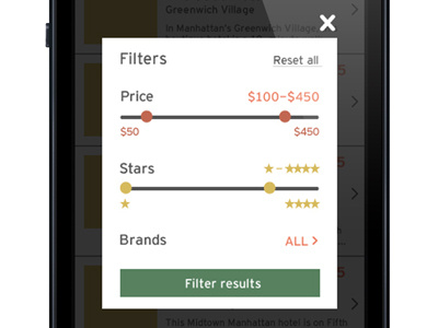 result filter UI app brands design filter hotel interface lightbox mobile price result search stars ui