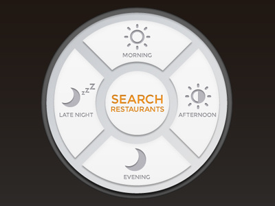 search by hours UI afternoon button circular evening hours interface morning night restaurants search time ui