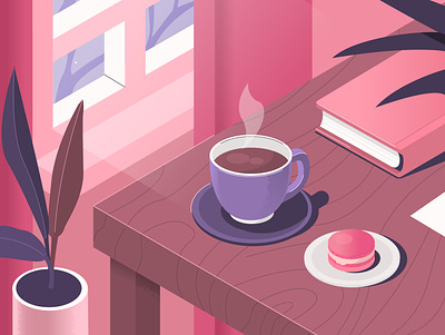 Home office mood coffee coffee cup cozy design digital illustration flat illustration isometric tea vector