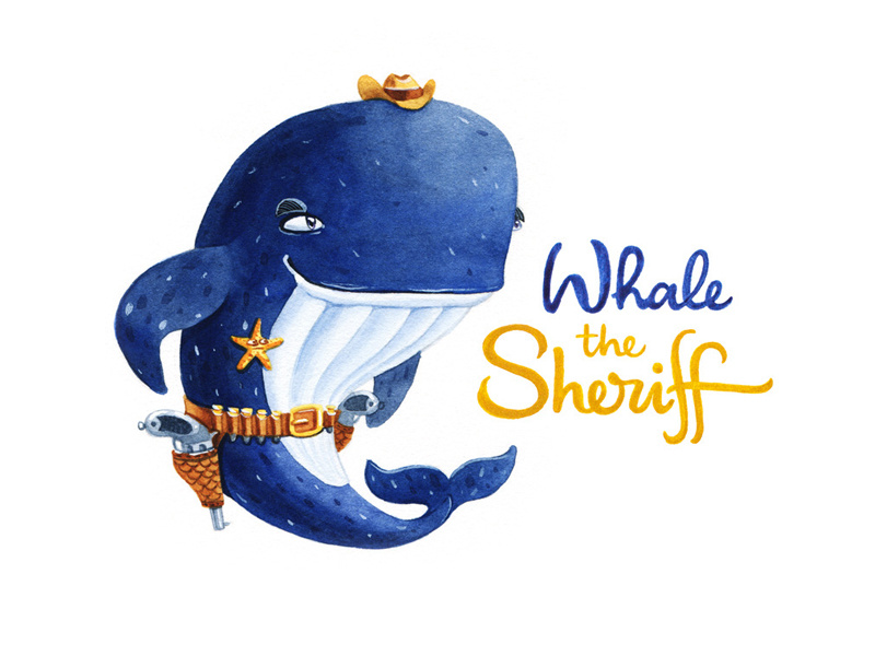 Whale the sheriff character design whale callygraphy lettering artctopus character watercolor