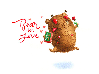 Bear in love artctopus bear callygraphy character character design lettering watercolor