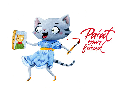 Paint your friend artctopus callygraphy cat character character design lettering watercolor