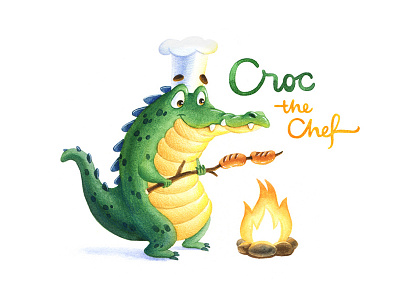 Croc the chef artctopus callygraphy character character design lettering watercolor