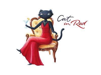 Cat in red artctopus callygraphy cat character character design lettering watercolor