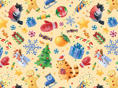 Christmas pattern artctopus character illustration leshazotov pattern watercolor