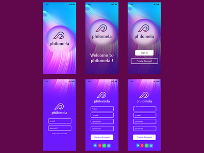 Philomela - Music Application Login pages app branding design graphic design logo ui ux vector