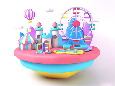 3D Playground castle hot air balloon