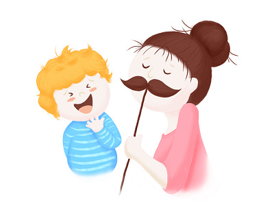 Mother 's Companionship accompany boy laugh mom mother moustache play