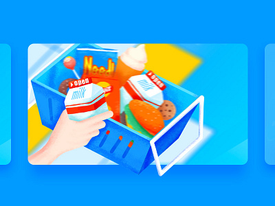 Happy shopping basket blue burger card hand illustrator milk shopping cart snack ui yellow