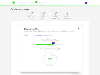 Relative Insight - data uploader UI cards data upload documents health status illustration onboarding progress tracker user flows ux ui design