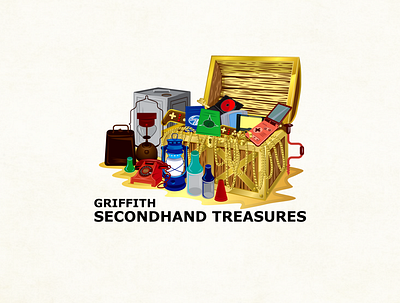 Griffith Second Hand Treasures Logo brand identity branding design emblem logo illustration logo old second hand shop