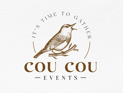 Cou Cou Events Logo Design bird bird logo brand identity branding design emblem logo hand draw hand drawn logo illustration logo vintage vintage logo