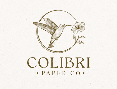Colibri Paper Logo Design brand identity branding design emblem logo hummingbird hummingbird logo illustration logo sketch vintage vintage logo