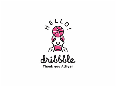 Hello animal basketball crab debut fun logo monoline pink