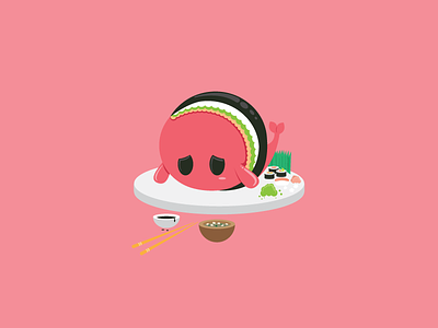 Small Plates | Sushi animal character food illustration pink sushi vector whale