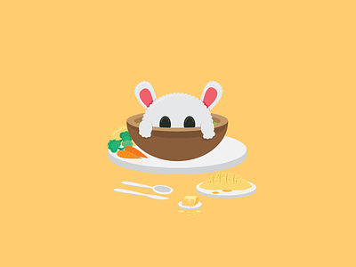 Small Plates | Rabbit Stu animal bunny character cute food illustration illustrator rabbit soup stew vector yellow
