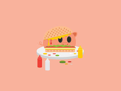 Small Plates | Hamburger animal burger character cute flat food hamburger illustration illustrator pig pink vector