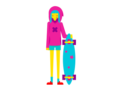 Skater Girl bright character colourful colours cool design flat girl graphic hoodie illustration skate skateboard skater vector